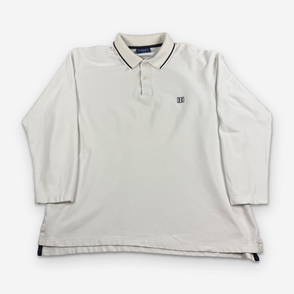 Vintage Hackett London Polo Mens XL Cream Long Sleeve Pique Cotton Embroidered